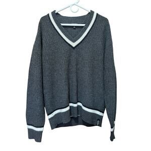 Todd Snyder Gray V-Neck Lambswool Sweater Varsity Trim Size Medium